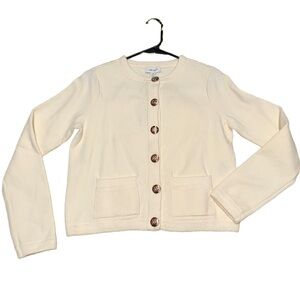 NWT $70 Cream Button-Up Cardigan with gold crest buttons